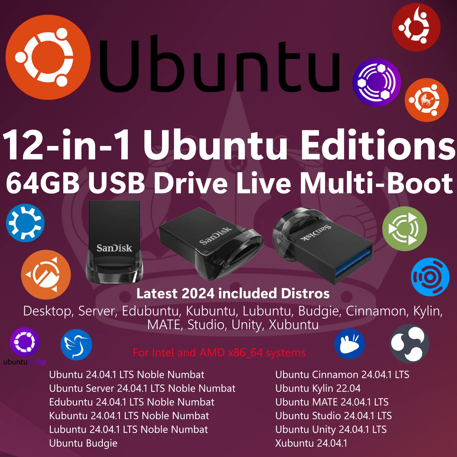 Ultimate Ubuntu 12-in-1 64GB USB Multi-Boot Drive